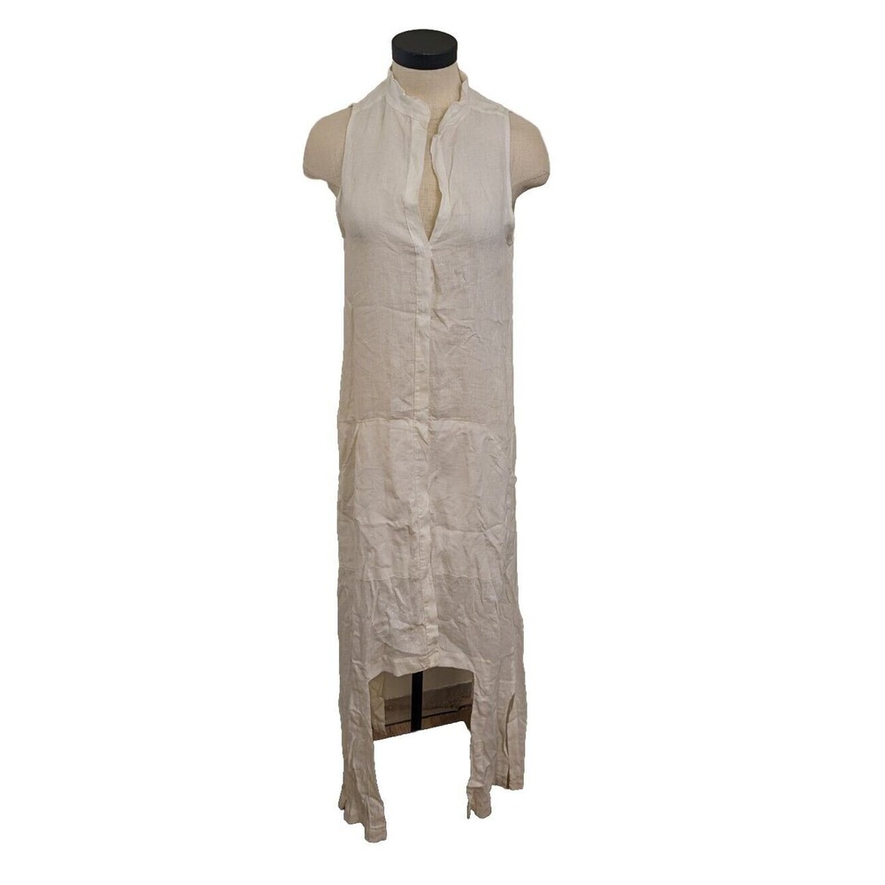 Touche Womens Shirt Dress White Linen Swim Cover Up Sz S Button-up Sleeveless